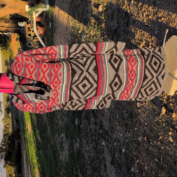 Vintage 80's 90's KEREN HART Knit Long Soft Sweater Duster & Hoodie Hood Sz S - Picture 6 of 9